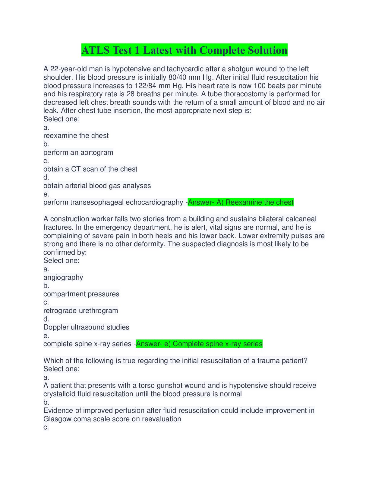 Preview image for ATLS Test 1 Latest With Complete Solution